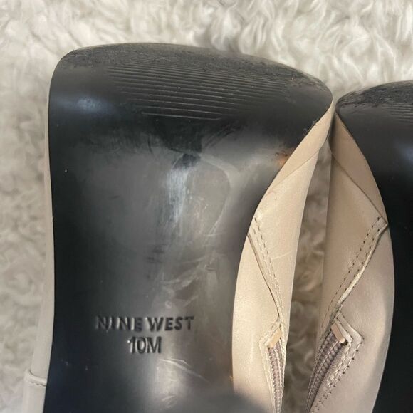 Nine West Elegant leather Beige Ankle platform heels Boots side zipper SZ10M - Picture 10 of 12